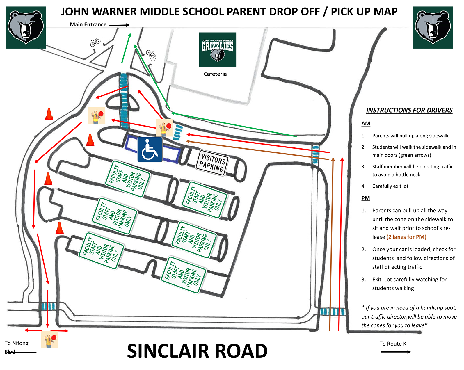John Warner Middle School Student Pick Up Map