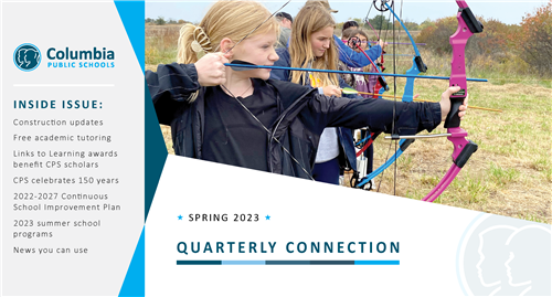 Spring 2023 CPS Quarterly Report Cover image of students practicing archery