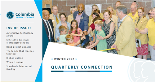 Winter 2022 Quarterly Report Front Page with story listing and image of the ribbon cutting at RBE