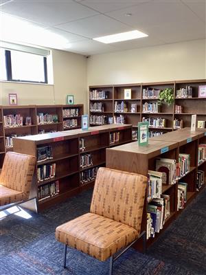 Library shelves and chairs