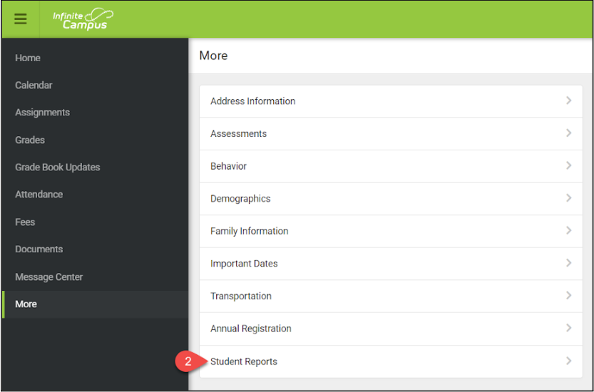 Then choose "Student Reports.