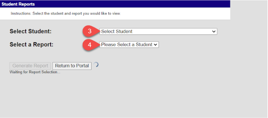 In the Select Student dropdown box select the name of the student and their primary enrollment building.